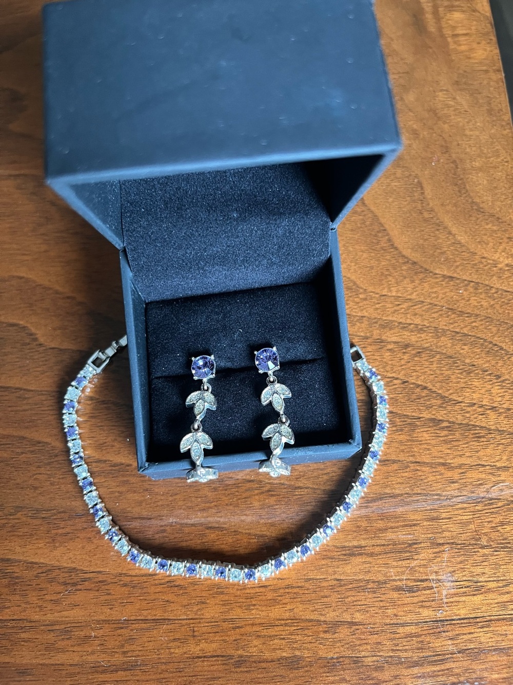 Napier Purple Diamond Silver Tone Drop Earrings ! Plus Purple Diamond Bracelet!